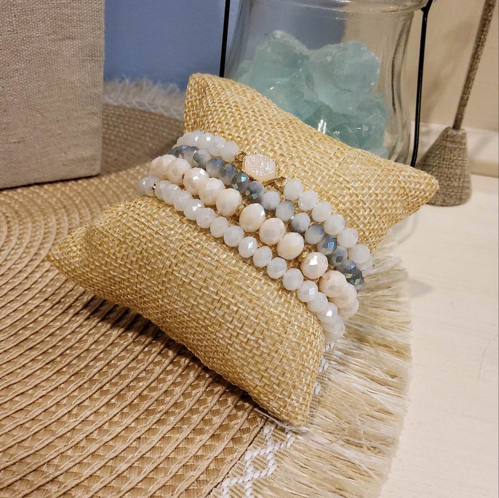 White and Gray Crystal Bead Bracelet Set